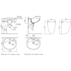 Alternative view of Bộ chậu rửa lavabo Viglacera VTL3/VI5 treo tường kèm chân ngắn