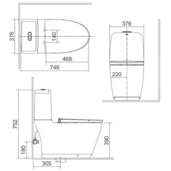 Alternative view of Bồn cầu nắp điện tử Inax AC-832/CW-H20VN khử mùi