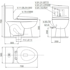 Alternative view of Bồn cầu một khối Viglacera BL5 nắp êm V37 + Vòi Xịt VG826