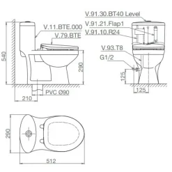 Alternative view of Bồn cầu một khối Viglacera BTE 1 chế độ xả nhấn trẻ em