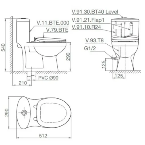 Bồn cầu một khối Viglacera BTE 1 chế độ xả nhấn trẻ em - Ảnh 2