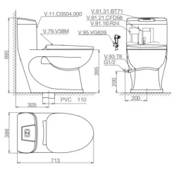 Alternative view of Bồn cầu một khối Viglacera C0504 nắp êm V39M