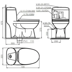 Alternative view of Bồn cầu một khối Viglacera C109 nắp êm V38 + Vòi Xịt VG826