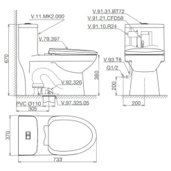 Alternative view of Bồn cầu một khối Viglacera MK2 + VG826 nắp êm