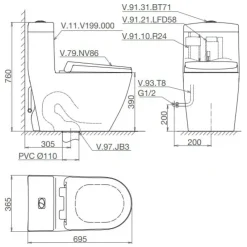 Alternative view of Bồn cầu một khối Viglacera V199 nắp êm V86 + Vòi Xịt VG826