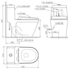 Alternative view of Bồn cầu một khối Viglacera V35M nắp êm V86 xả xoáy + vòi xịt VG826
