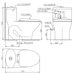 Alternative view of Bồn cầu một khối Viglacera V37M nắp êm V37 + vòi xịt VG826