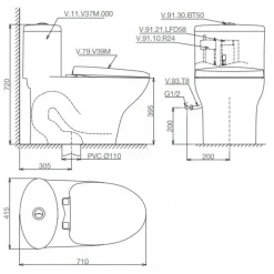 Alternative view of Bồn cầu một khối Viglacera V37S nắp êm V37 xả xoáy + vòi xịt VG826