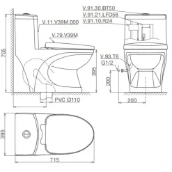 Alternative view of Bồn cầu một khối Viglacera V39M nắp êm V39 xả xoáy + vòi xịt VG826