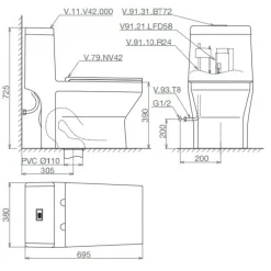 Alternative view of Bồn cầu một khối Viglacera V42 nắp êm + vòi xịt VG826