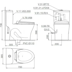 Alternative view of Bồn cầu một khối Viglacera V63+VG826 nắp êm V687