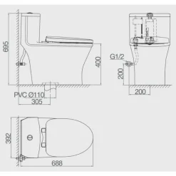 Alternative view of Bồn cầu một khối Viglacera V803+VG826 nắp êm
