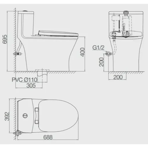 Bồn cầu một khối Viglacera V803+VG826 nắp êm - Ảnh 2
