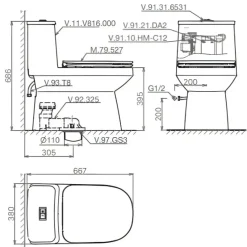 Alternative view of Bồn cầu một khối Viglacera V816+VG826 xả xoáy nắp êm