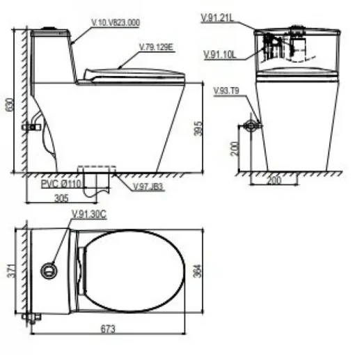 Bồn cầu một khối Viglacera V823 + VG826 nắp êm - Ảnh 2