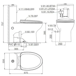 Alternative view of Bồn cầu một khối Viglacera V848 + VG826 xả xoáy nắp V39