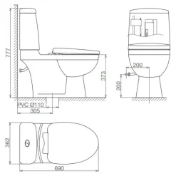 Alternative view of Bồn cầu hai khối Viglacera VI107 nắp êm