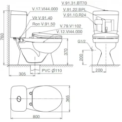 Alternative view of Bồn cầu hai khối Viglacera VI44 nắp thường