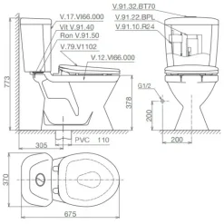 Alternative view of Bồn cầu hai khối Viglacera VI66/VTL2 nắp êm V1102E