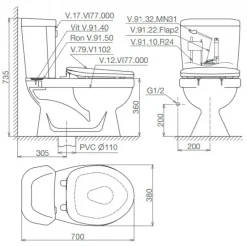 Alternative view of Bồn cầu hai khối Viglacera VI77/VTL2 nắp thường V1102