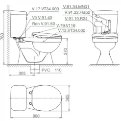 Alternative view of Bồn cầu hai khối Viglacera VT34 nắp êm