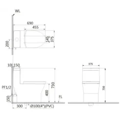 Alternative view of Bàn cầu thông minh CAESAR C1375F/TAF610H tự động đóng mở nắp