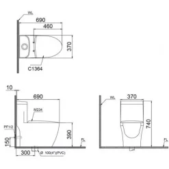 Alternative view of Bồn cầu thông minh Caesar C1364F/TAF400H 1 khối