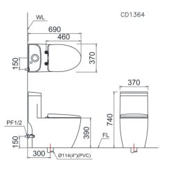 Alternative view of Bàn cầu nắp điện tử Caesar C1364F/TAF710H có remote
