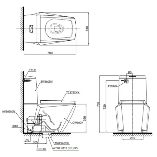 Bồn cầu 2 khối TOTO CS680DT4 nắp TC375CVK - Ảnh 2