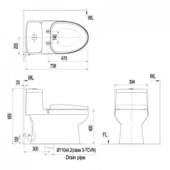 Alternative view of Bồn cầu nắp điện tử Inax AC-939/CW-H20VN xả nhấn