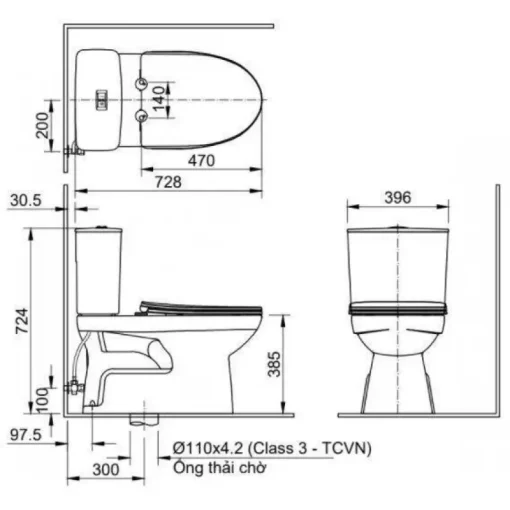 Bồn cầu nắp điện tử Inax C-514A/CW-H18VN - Ảnh 2