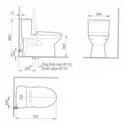 Alternative view of Bồn cầu nắp điện tử Inax AC-969/CW-H20VN xả nhấn