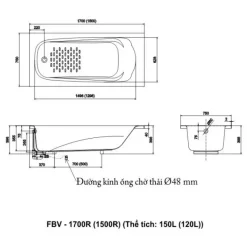 Alternative view of Bồn tắm xây Inax FBV-1700R Ocean dài 1.7M