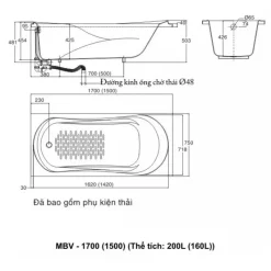 Alternative view of Bồn tắm xây Inax MBV-1700 galaxy dài 1.7M
