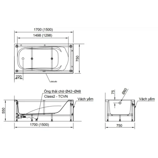 Bồn tắm chân yếm Inax FBV-1502S dài 1.5M - Ảnh 2