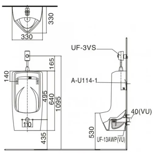 Bồn tiểu nam treo tường Inax AU-431VR Aqua Ceramic - Ảnh 2
