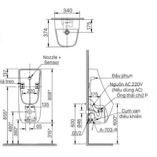 Bồn tiểu treo tường cảm ứng Inax AU-468IR - Ảnh 2