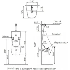 Alternative view of Bồn tiểu nam treo tường Inax AU-468V AquaCeramic 0.5L