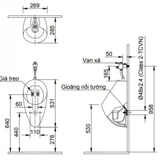 Bồn tiểu nam treo tường Inax U-117V - Ảnh 2