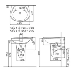 Alternative view of Chân ngắn lavabo Inax L-284VC treo tường