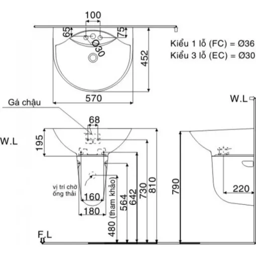 Chân ngắn lavabo Inax L-288VC treo tường - Ảnh 2