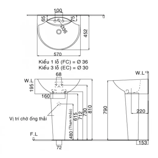Chân dài lavabo Inax L-288VD treo tường - Ảnh 2