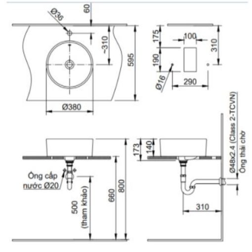 Chậu rửa lavabo Inax L-295V đặt bàn tròn - Ảnh 2