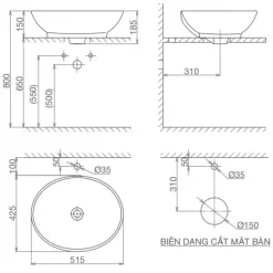Alternative view of Chậu rửa lavabo Viglacera BS415 đặt bàn