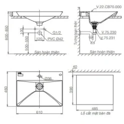 Alternative view of Chậu rửa lavabo Viglacera CB70 đặt bàn