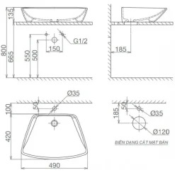 Alternative view of Chậu rửa lavabo Viglacera CD17 đặt bàn