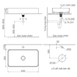 Alternative view of Chậu rửa lavabo Viglacera CM01 đặt bàn