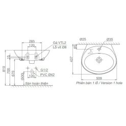 Alternative view of Chậu rửa lavabo Viglacera VTL2 treo tường