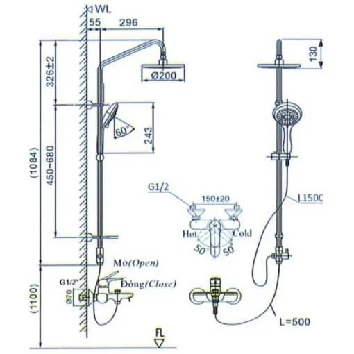 Vòi sen cây nóng lạnh Inax BFV-1405S - Ảnh 2