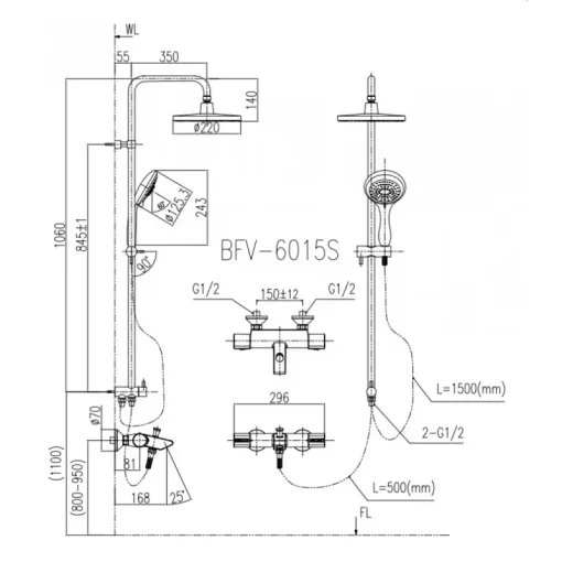 Vòi sen cây nhiệt độ Inax BFV-6015S - Ảnh 2